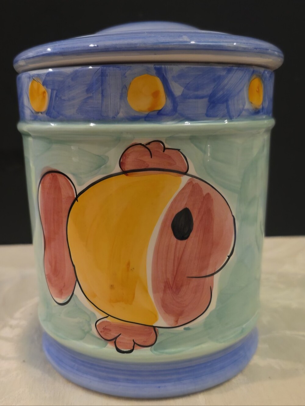 Vtg Coastal Folk  Fish Canister Raul de Bernarda Handpainted Porcelain Portugal